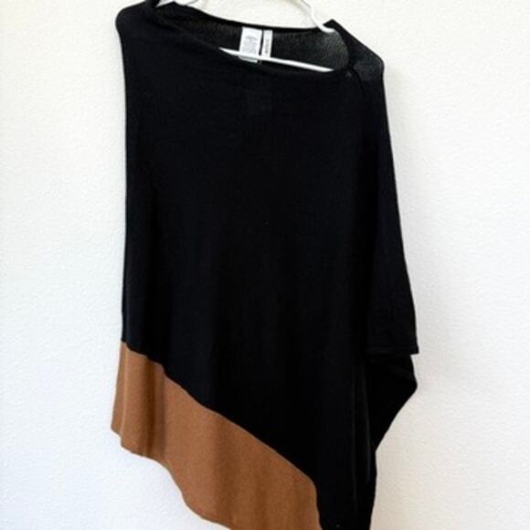 J.CREW Wool Cashmere Colorblock Poncho Black Tan NWT One Size Asymmetrical Cozy - Picture 1 of 4